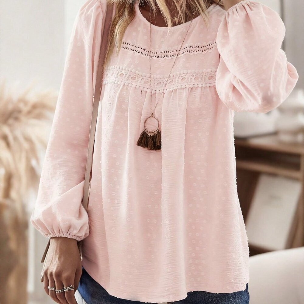Baby Pink Casual Women's Minimalist Long Sleeve Blouse - Picture 5 of 7